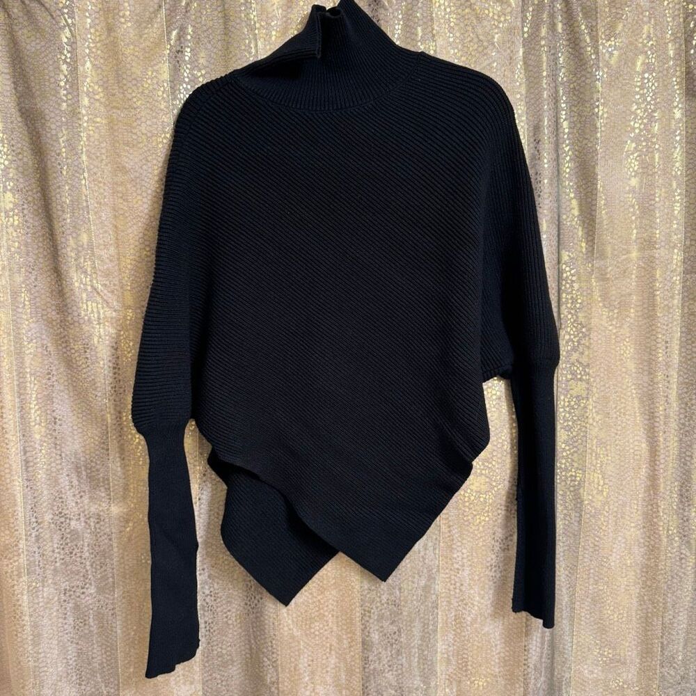 Halara Black High Neck Long Sleeve Asymmetric Hem Sweater Large